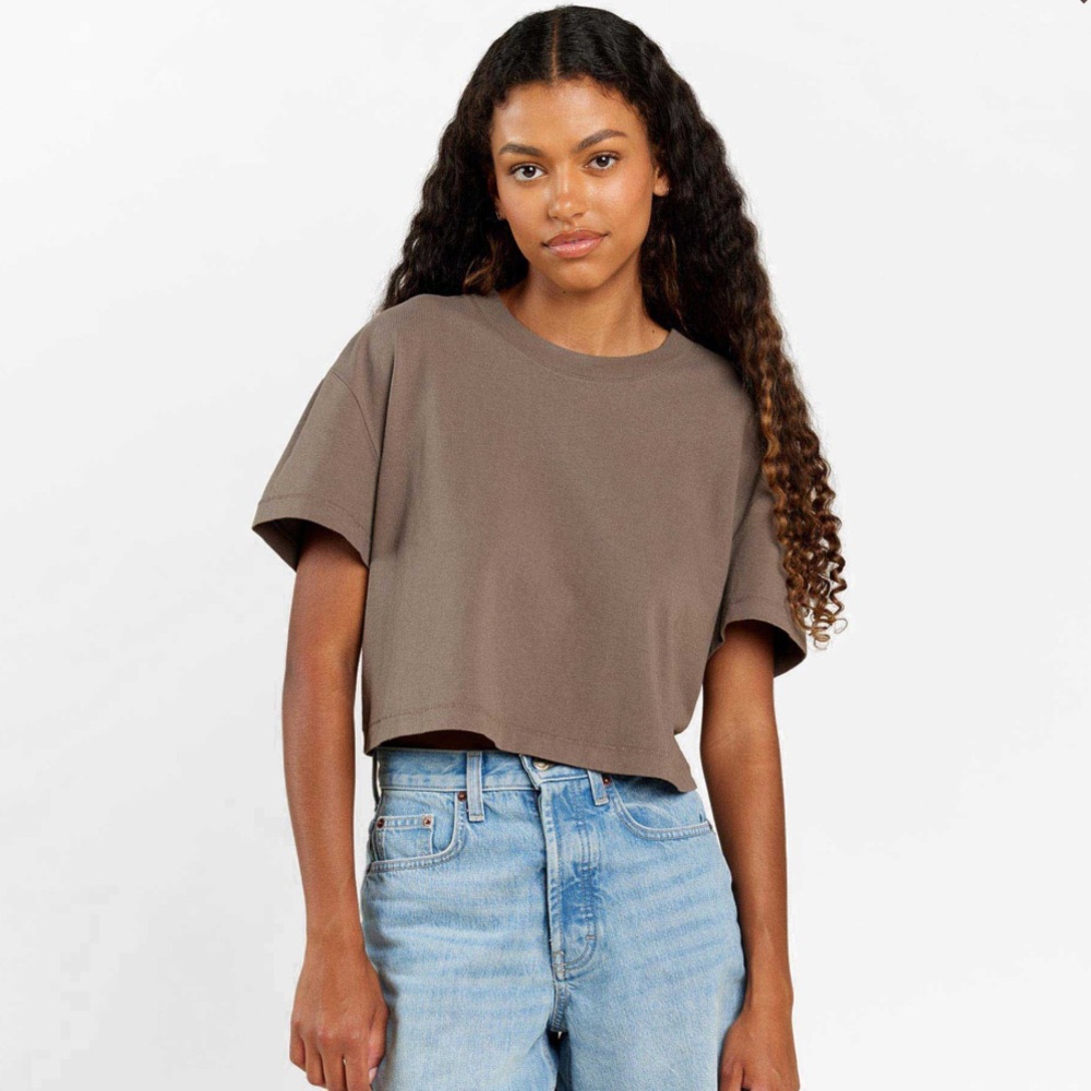 Nuuds Vintage Cotton Cropped Everyday T-Shirt  Mocha Sz S